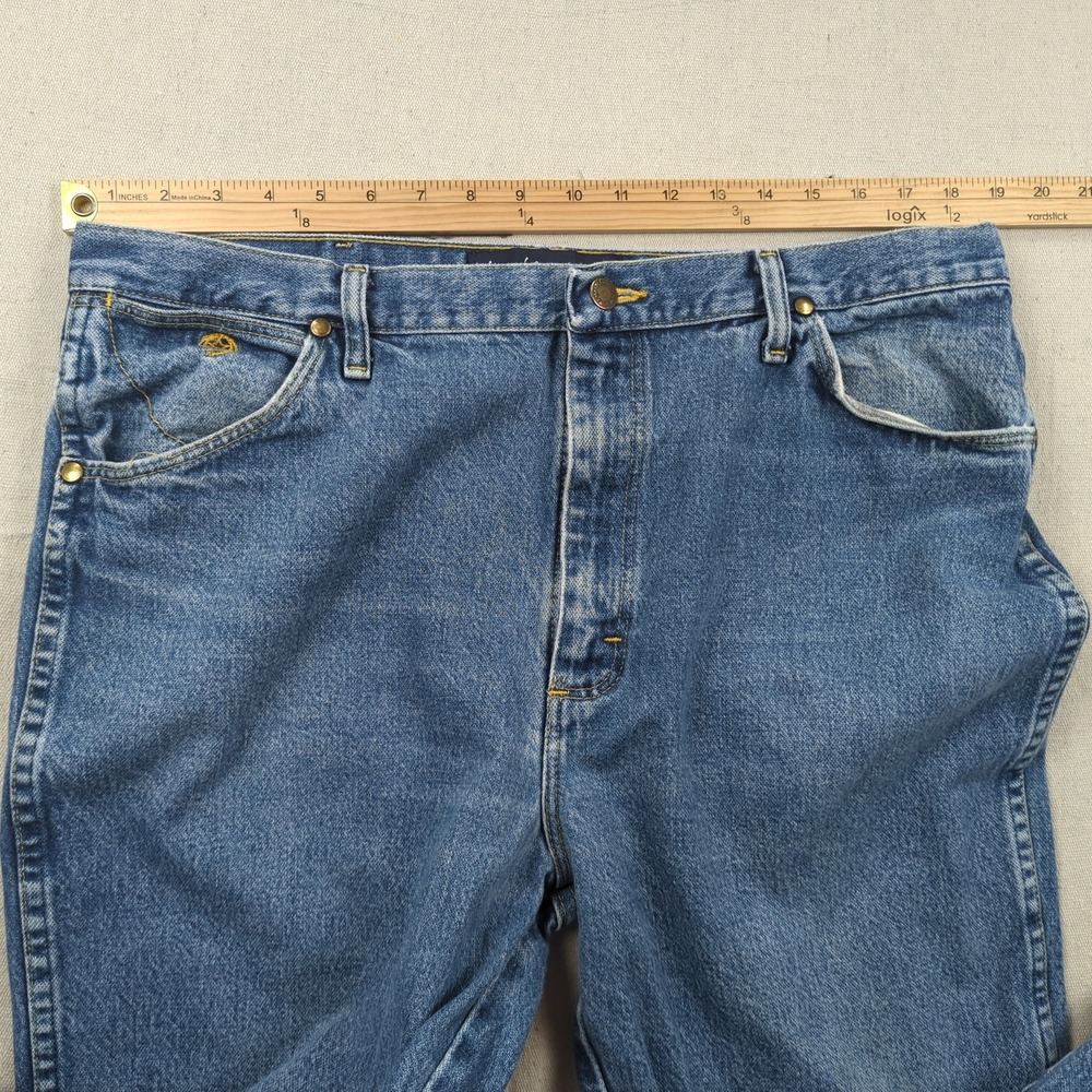 Wrangler Jeans Mens 38x32 Blue George Strait Cowboy Cut Western Distressed 936 - Picture 7 of 15